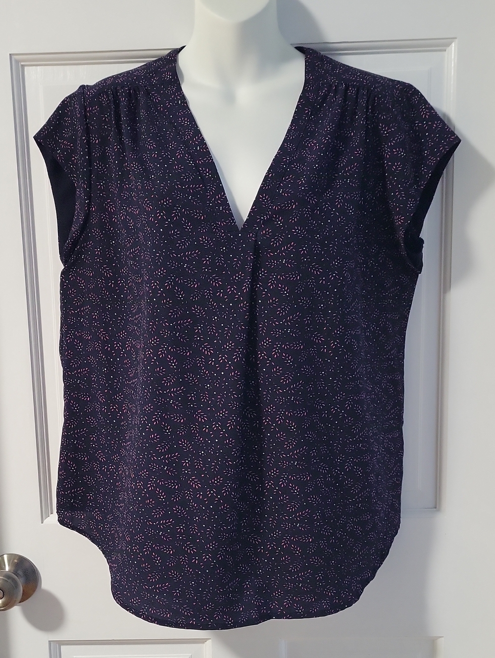 Women's Fun2Fun Navy Cap Sleeve V-Neck Top